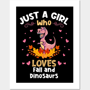 Just a Girl who Loves Fall Dinosaur Posters and Art